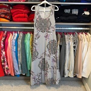 24SEVEN gray/lavender paisley print sleeveless maxi dress size S
